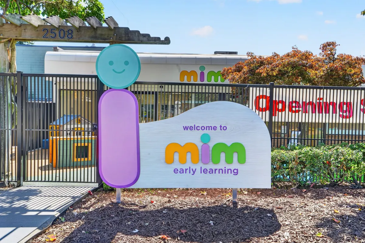 'Welcome to mim early learning' sign at the front gate on Marine Drive